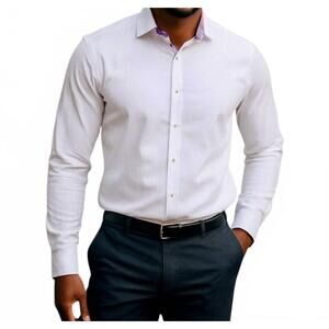 NEW MIZUMI COUTURE slim fit dress shirt in white and pink